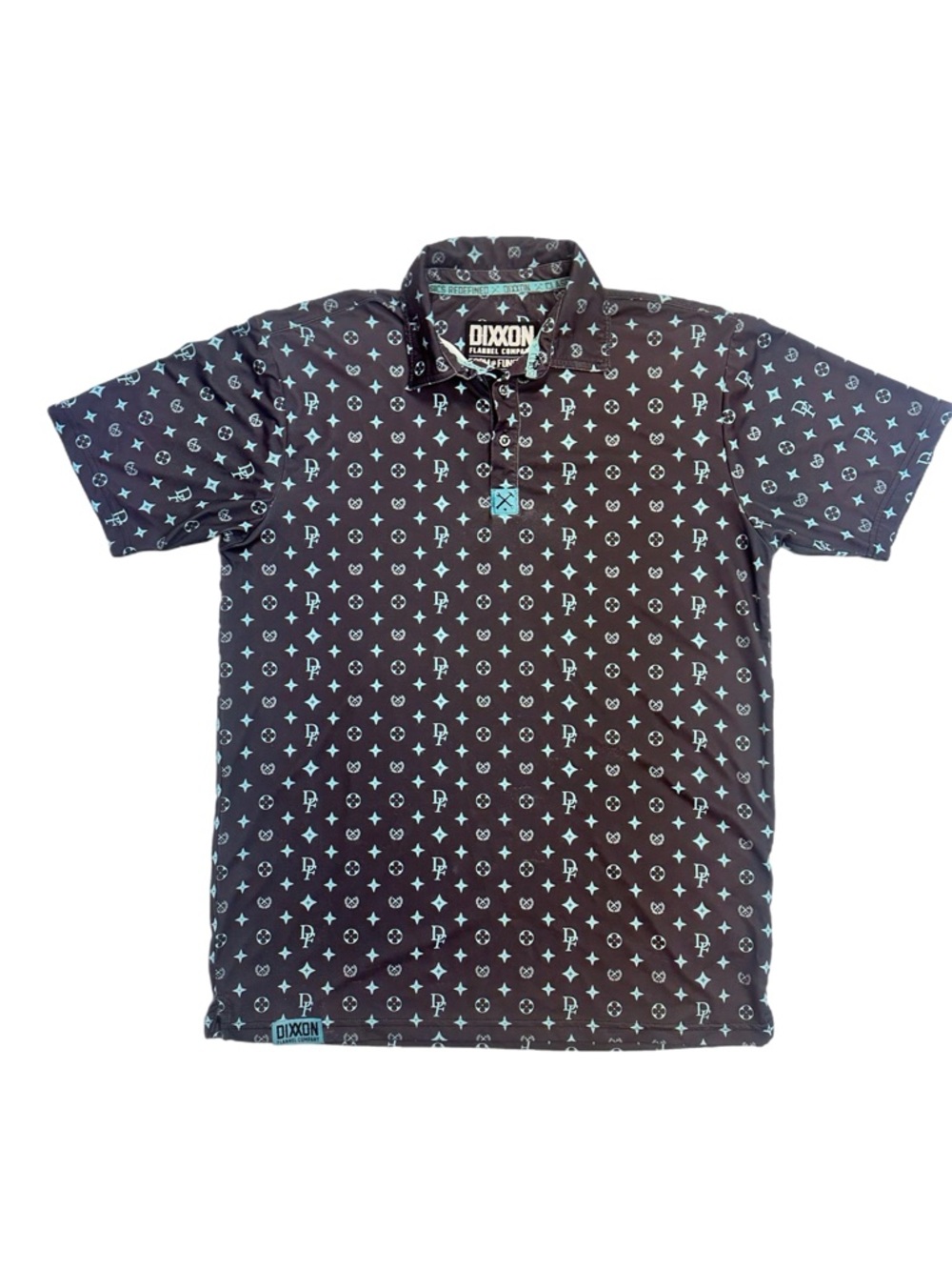 DIXXON Black Polo with Aqua Icon Print